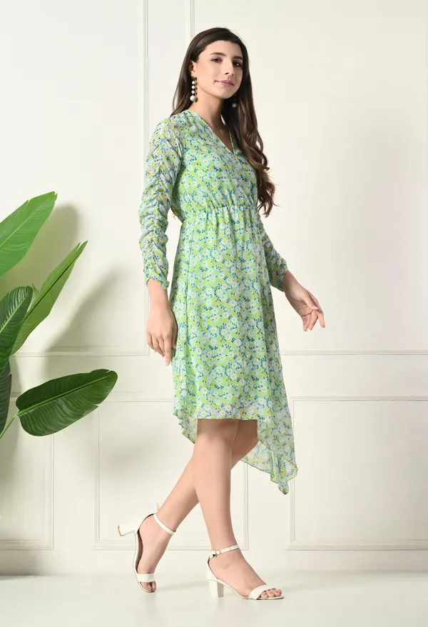 Elegant_Green_Floral_Asymmetrical_Dress