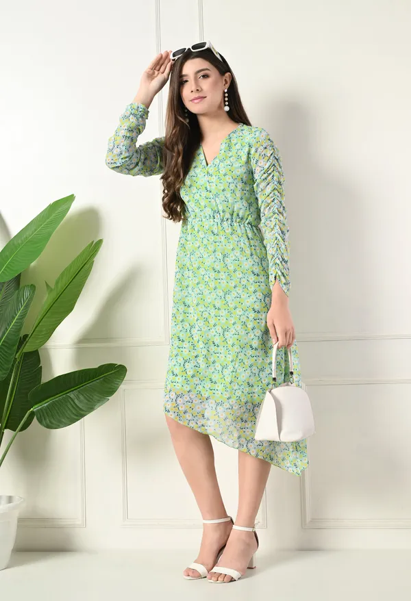 Elegant_Green_Floral_Asymmetrical_Dress