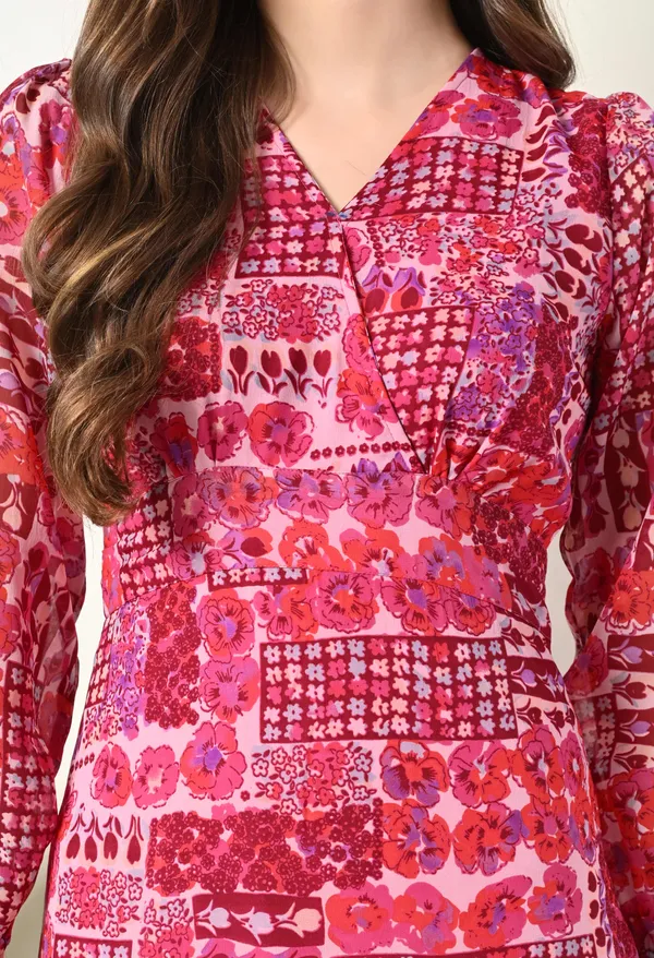Elegant_Pink_Patchwork_Print_Midi_Dress