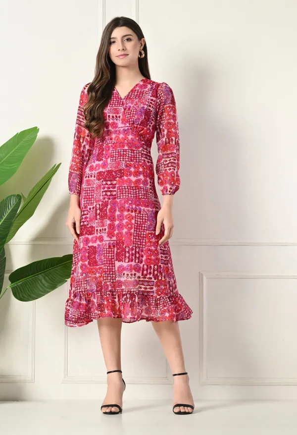 Elegant_Pink_Patchwork_Print_Midi_Dress