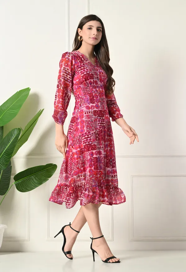 Elegant_Pink_Patchwork_Print_Midi_Dress