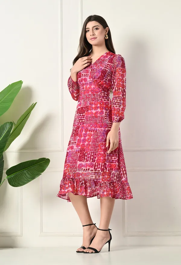 Elegant_Pink_Patchwork_Print_Midi_Dress