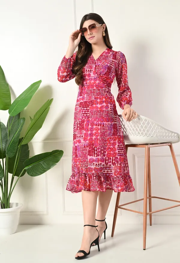 Elegant_Pink_Patchwork_Print_Midi_Dress