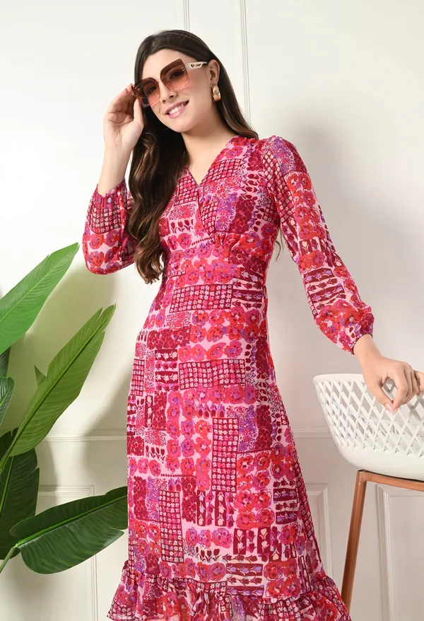 Elegant_Pink_Patchwork_Print_Midi_Dress