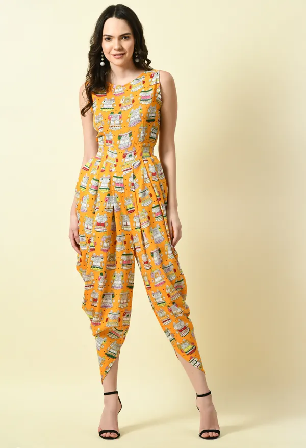 Yellow_Polyester_Printed_Draped_Jumpsuit_For_Women_&_Girls