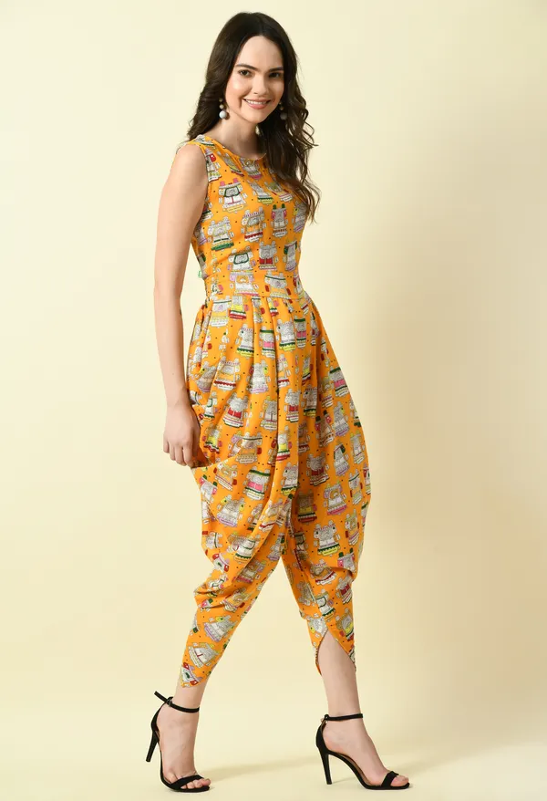 Yellow_Polyester_Printed_Draped_Jumpsuit_For_Women_&_Girls