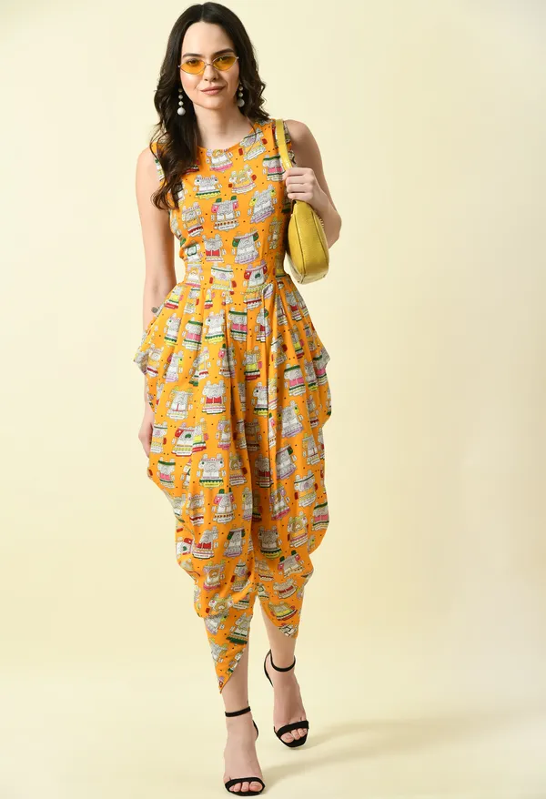Yellow_Polyester_Printed_Draped_Jumpsuit_For_Women_&_Girls