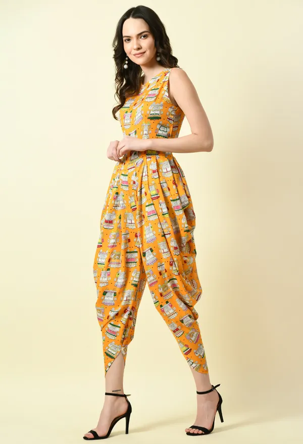 Yellow_Polyester_Printed_Draped_Jumpsuit_For_Women_&_Girls