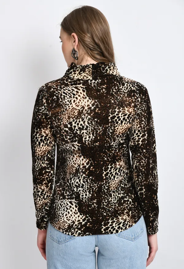 Brown_Velvet_High_Neck_Full-Length_Top_For_Women