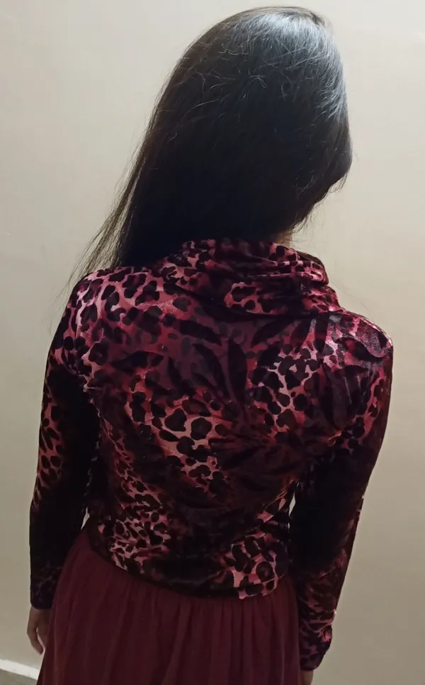 Maroon_Velvet_High_Neck_Full-Length_Top_For_Women