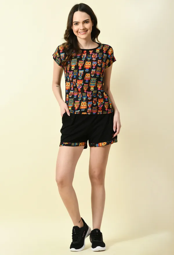 Black_Casual_Hosiry_Short_Sleeve_Co-Ord_Set_For_Women