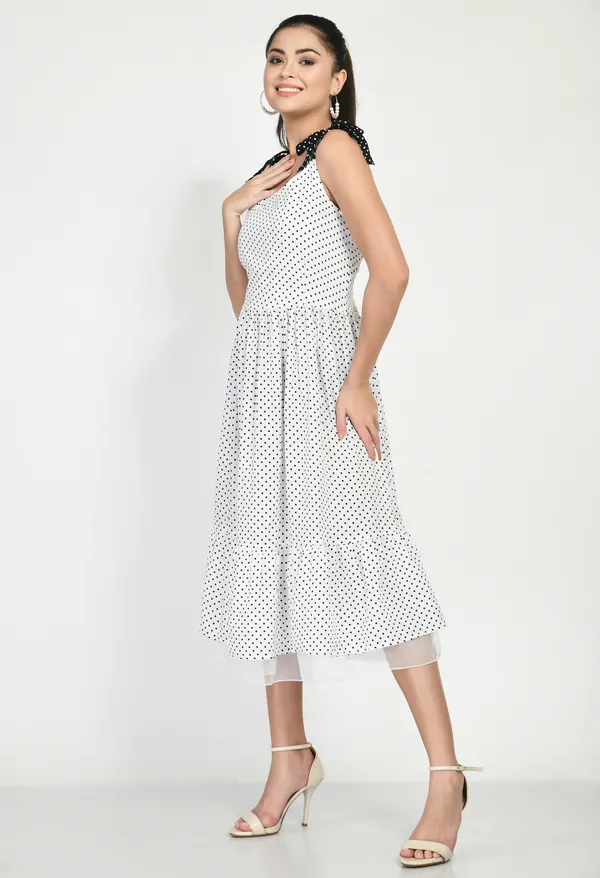 White_Crepe_Polka-Dot_Fit_And_Flare_Sleeveless_Dress_For_Women
