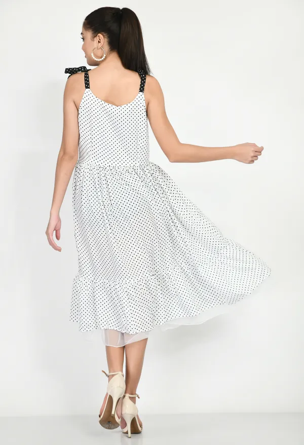 White_Crepe_Polka-Dot_Fit_And_Flare_Sleeveless_Dress_For_Women