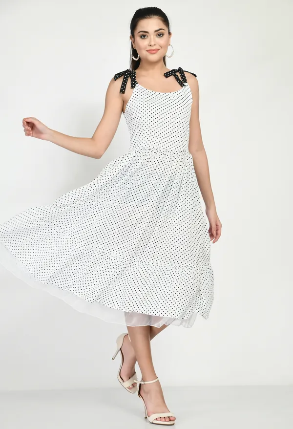 White_Crepe_Polka-Dot_Fit_And_Flare_Sleeveless_Dress_For_Women