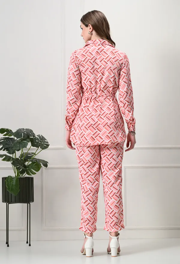 Peach_Polyester_Modern_Geometric_Printed_Long_Sleeves_Shirt_With_Trousers_Co-Ords_For_Women_&_Girls