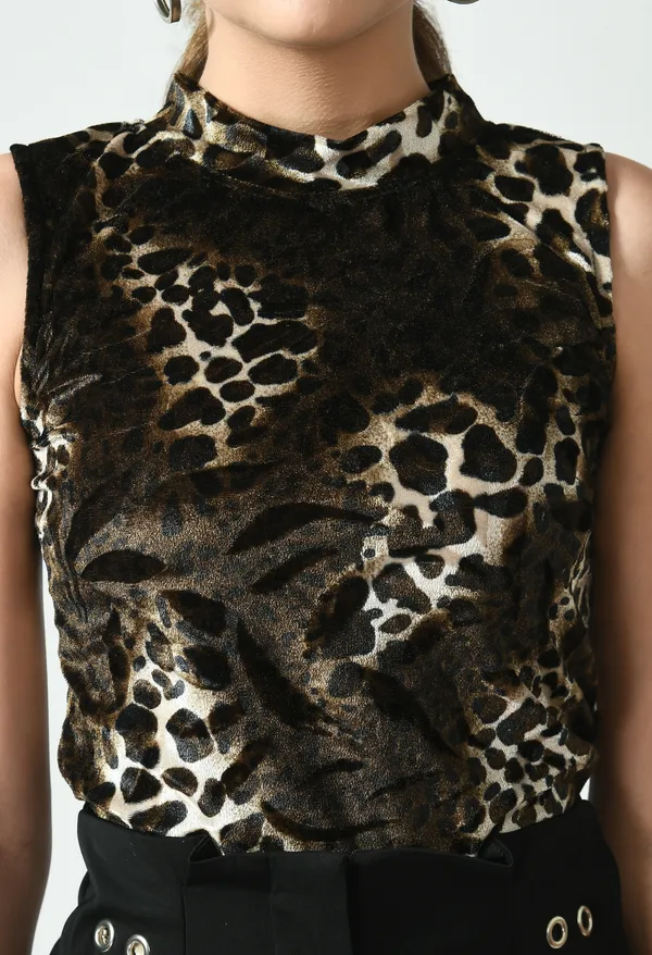 Brown_Velvet_Round_Neck_Sleeveless_Top_For_Women