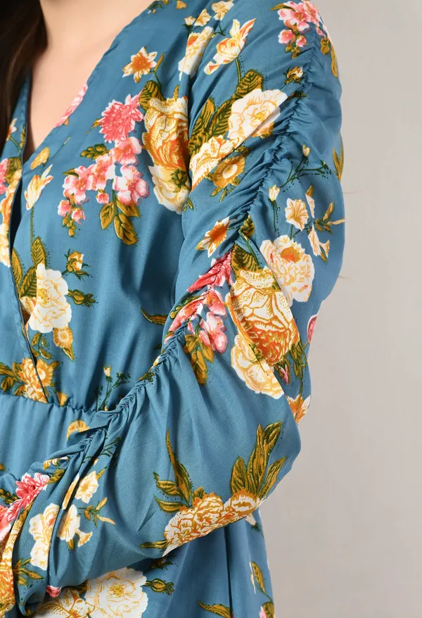 Teal_Floral_Print_Asymmetrical_Dress