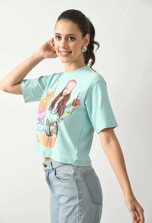 Green_Lycra_Round_Neck_Short_Top_For_Women