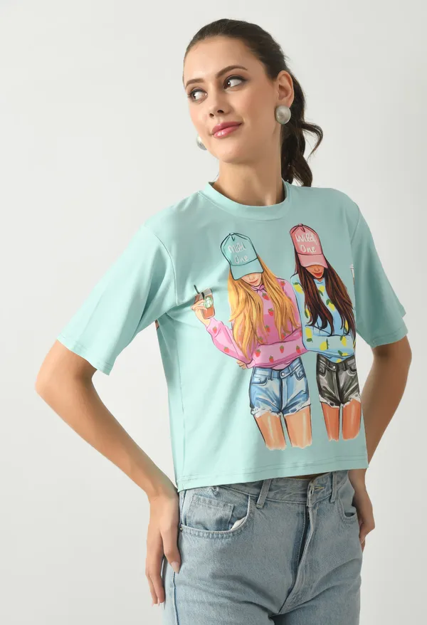 Green_Lycra_Round_Neck_Short_Top_For_Women