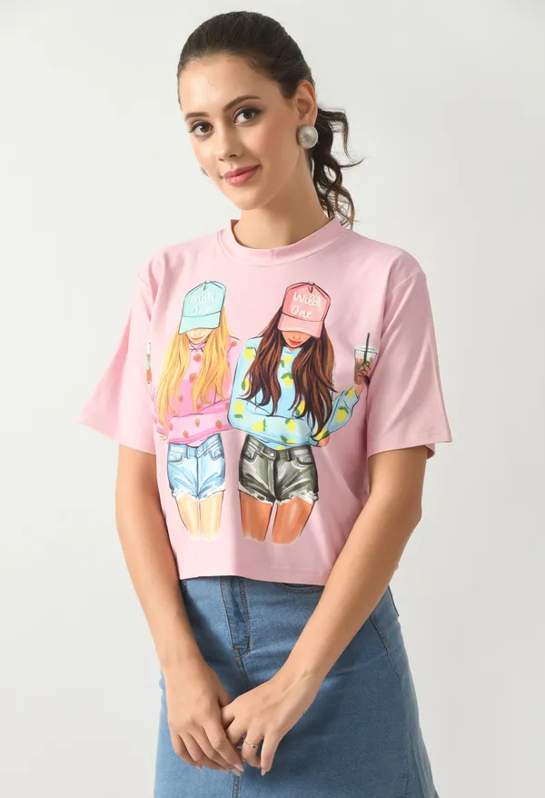 Pink_Lycra_Round_Neck_Short_Top_For_Women