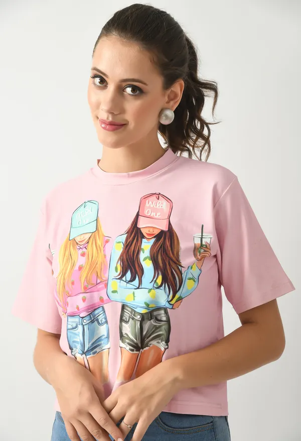 Pink_Lycra_Round_Neck_Short_Top_For_Women