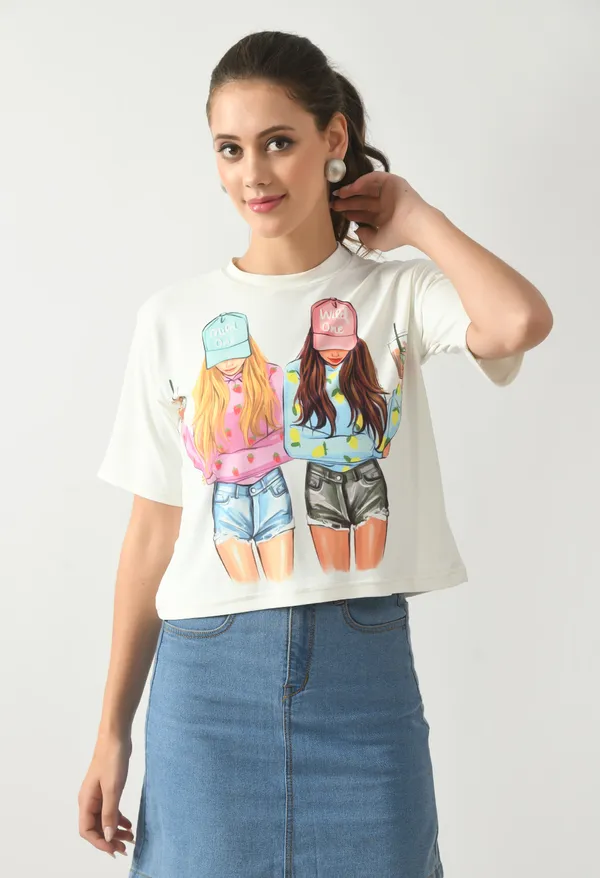 White_Lycra_Round_Neck_Short_Top_For_Women