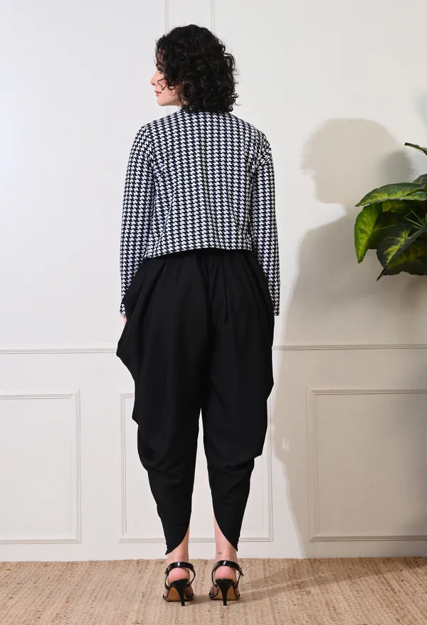 Black_Polyester_Classic_Houndstooth_Jacket_With_Dhoti_Jumpsuit_For_Women_&_Girls