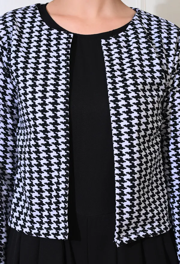 Black_Polyester_Classic_Houndstooth_Jacket_With_Dhoti_Jumpsuit_For_Women_&_Girls