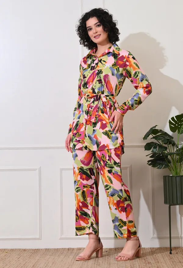 Multicolor_Polyester_Vibrant_Abstract_Printed_Long_Sleeves_Shirt_With_Trousers_Co-Ords_For_Women_&_Girls
