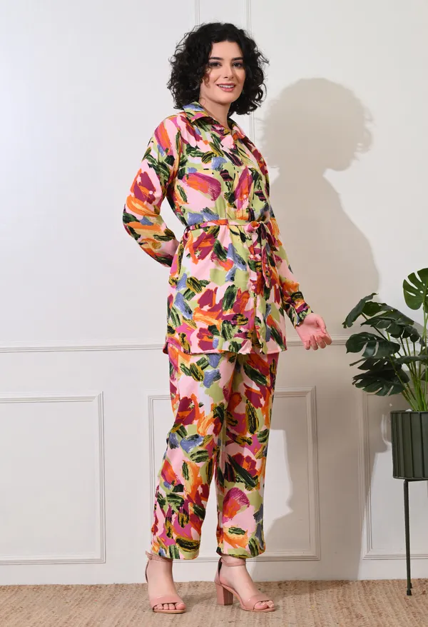 Multicolor_Polyester_Vibrant_Abstract_Printed_Long_Sleeves_Shirt_With_Trousers_Co-Ords_For_Women_&_Girls