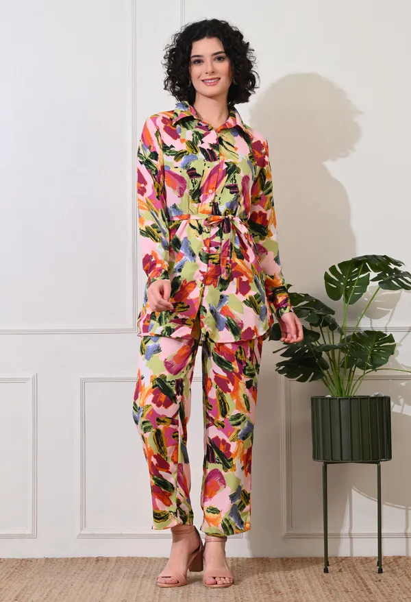 Multicolor_Polyester_Vibrant_Abstract_Printed_Long_Sleeves_Shirt_With_Trousers_Co-Ords_For_Women_&_Girls