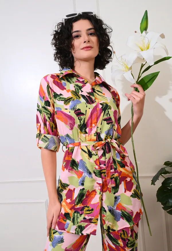 Multicolor_Polyester_Vibrant_Abstract_Printed_Long_Sleeves_Shirt_With_Trousers_Co-Ords_For_Women_&_Girls