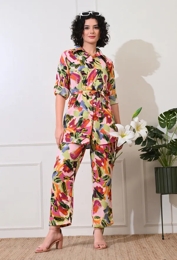Multicolor_Polyester_Vibrant_Abstract_Printed_Long_Sleeves_Shirt_With_Trousers_Co-Ords_For_Women_&_Girls