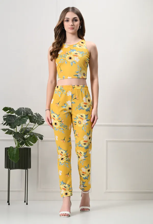 Yellow_Polyester_Sunshine_Floral_Tops_&_Trousers_Co-Ords_Set_For_Women_&_Girls