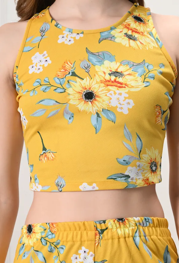 Yellow_Polyester_Sunshine_Floral_Tops_&_Trousers_Co-Ords_Set_For_Women_&_Girls