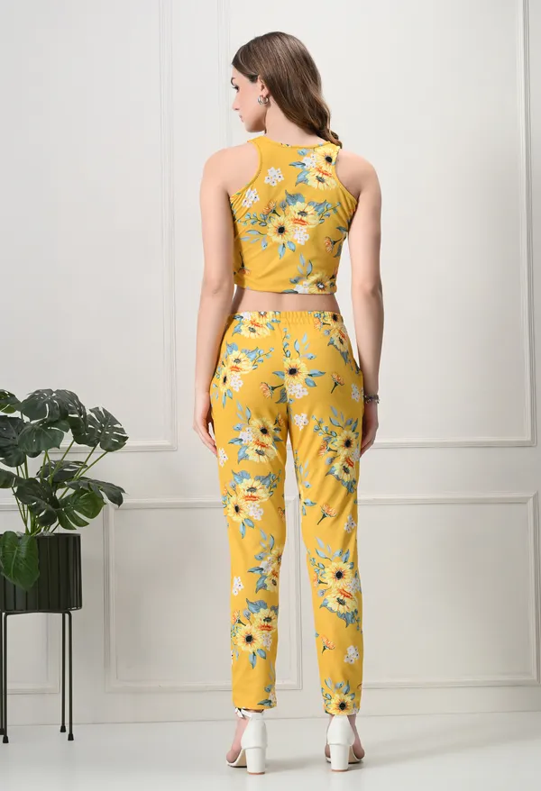 Yellow_Polyester_Sunshine_Floral_Tops_&_Trousers_Co-Ords_Set_For_Women_&_Girls