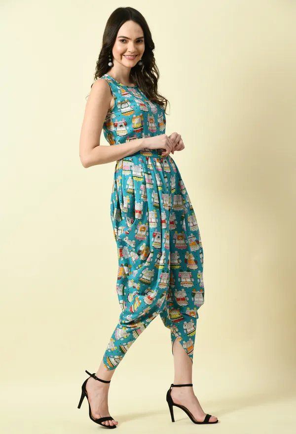 Blue_Polyester_Printed_Draped_Jumpsuit_For_Women_&_Girls