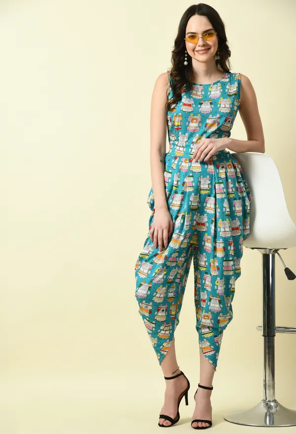 Blue_Polyester_Printed_Draped_Jumpsuit_For_Women_&_Girls