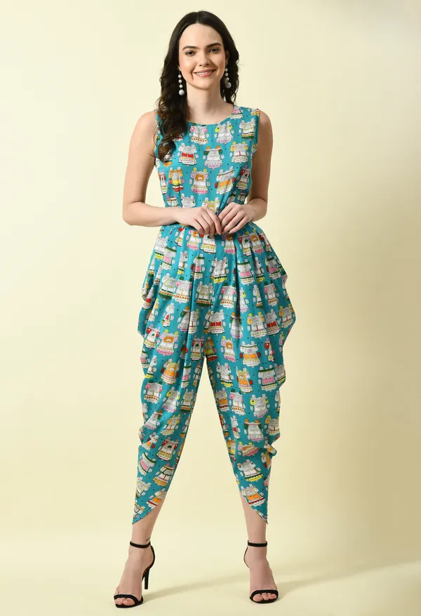 Blue_Polyester_Printed_Draped_Jumpsuit_For_Women_&_Girls