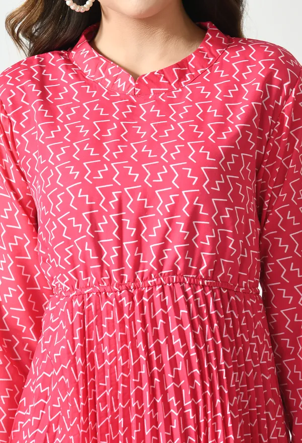 Pink_Polyester_Abstract_Printed_Knee_Lenght_Dresses_For_Women_&_Girls
