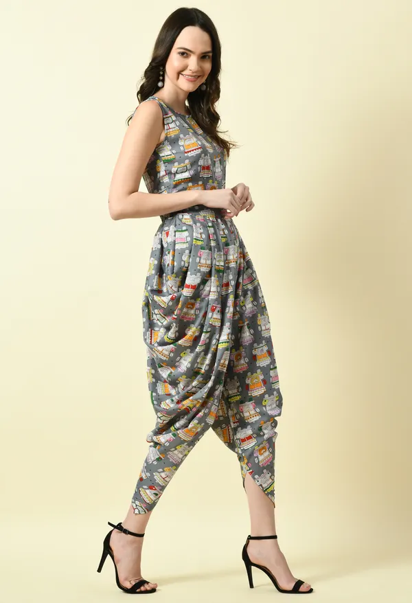 Grey_Polyester_Printed_Draped_Jumpsuit_For_Women_&_Girls