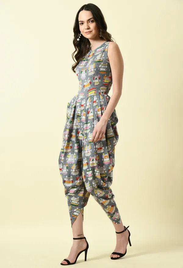 Grey_Polyester_Printed_Draped_Jumpsuit_For_Women_&_Girls