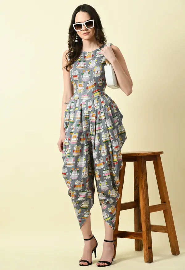 Grey_Polyester_Printed_Draped_Jumpsuit_For_Women_&_Girls