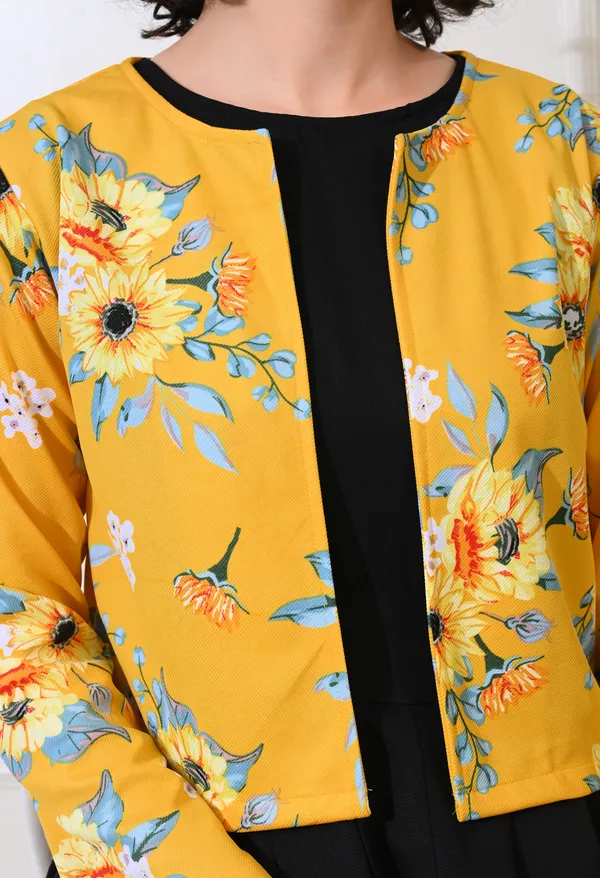 Yellow_&_Black_Polyester_Floral_Jacket_With_Dhoti_Jumpsuit_For_Women_&_Girls