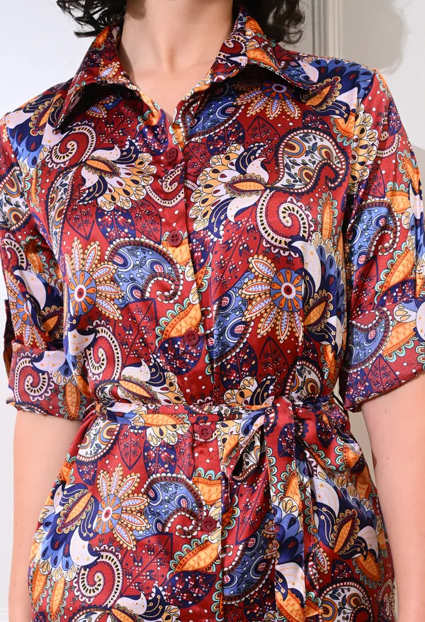 Maroon_Polyester_Elegant_Paisley_Long_Roll_On_Sleeves_Shirt_With_Trousers_Co-Ords_For_Women_&_Girls