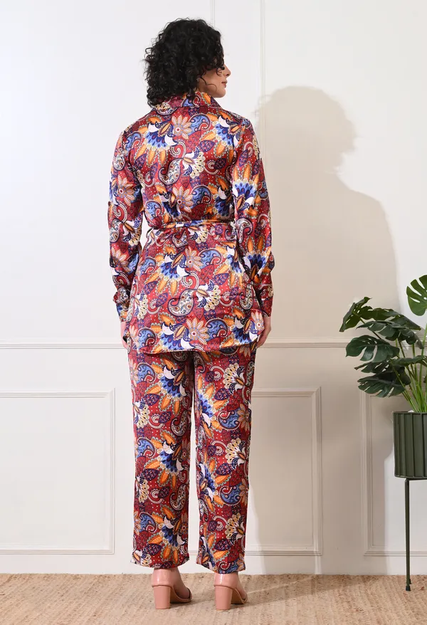 Maroon_Polyester_Elegant_Paisley_Long_Roll_On_Sleeves_Shirt_With_Trousers_Co-Ords_For_Women_&_Girls