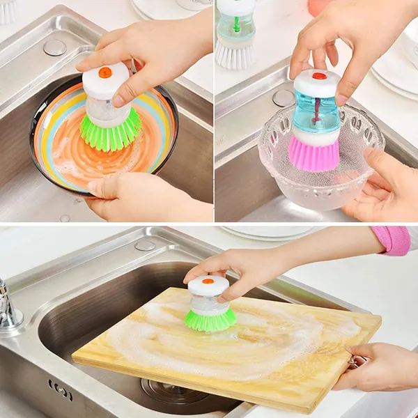 Dish/Washbasin_Plastic_Cleaning_Brush_with_Liquid_Soap_Dispenser,_Multicolor-_3_Pieces