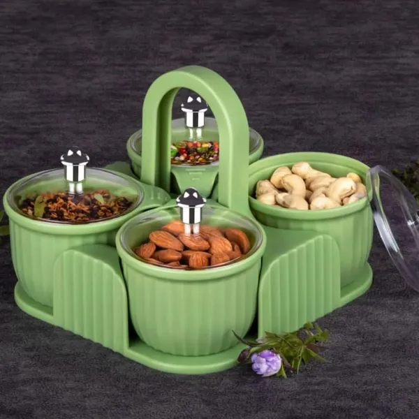 Grey_Plastic_4_Jar_Dry_Fruit_Set_|_Pickle_Container_Spice_Stand