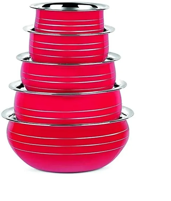 Pack_of_5_Red_Pack_Of_5_Flat_Base_Stainless_Steel_Handi_With_Lid/Urli_Pack/Steel_Cookware