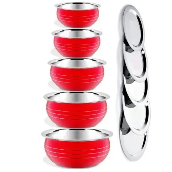 Pack_of_5_Red_Pack_Of_5_Flat_Base_Stainless_Steel_Handi_With_Lid/Urli_Pack/Steel_Cookware